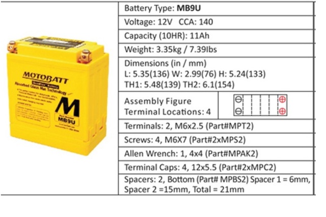 MotoBatt MB9U AGM Battery