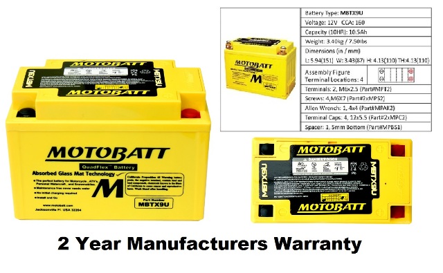 MotoBatt MBTX9U AGM Battery